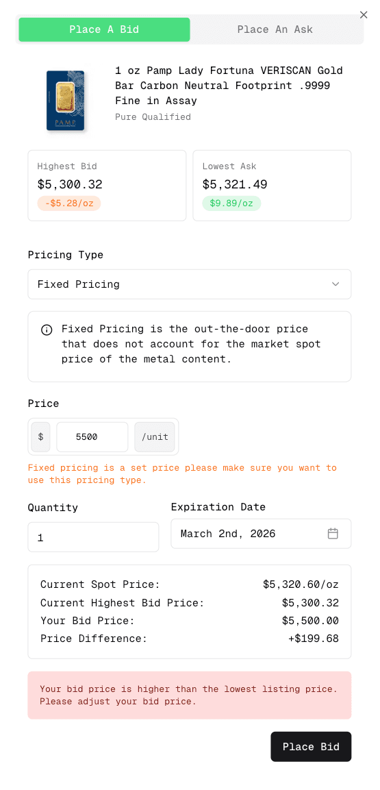 Placing a bid